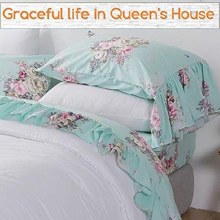 (Queen, Style K) Queen's House 4-Piece Shabby Green Bed Sheet Sets Cotton Queen Size-Style K（並行輸入品）