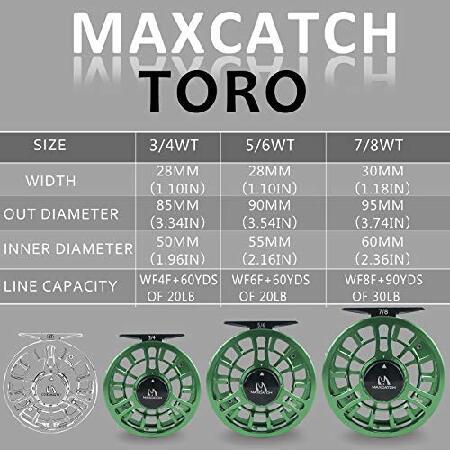 Maxcatch Toroシリーズ フライフィッシングリール ラージアーバー CNC加工アルミ合金ボディ 3/4、5/6、7/8wt ブルー グリーン ブラック 3/4 wt［並行輸入品］ 3/4