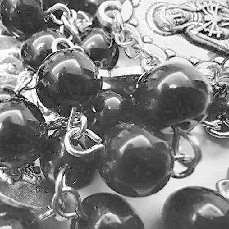 七つの悲しみ ロザリオビーズ ブラック 人工クリスタルガラス ロザリー カトリックギフト 男性 男の子 堅信礼 十字架, 亜鉛合金, 宝石なし。