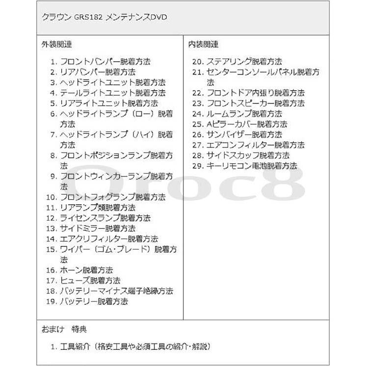 クラウン メンテナンスDVD 解説DVD GRS182 内装＆外装のドレスアップ改造 Vol.1【通常版】〔メール便送料無料〕工賃節約 車パーツ脱着 パーツ交換｜oroc8｜04