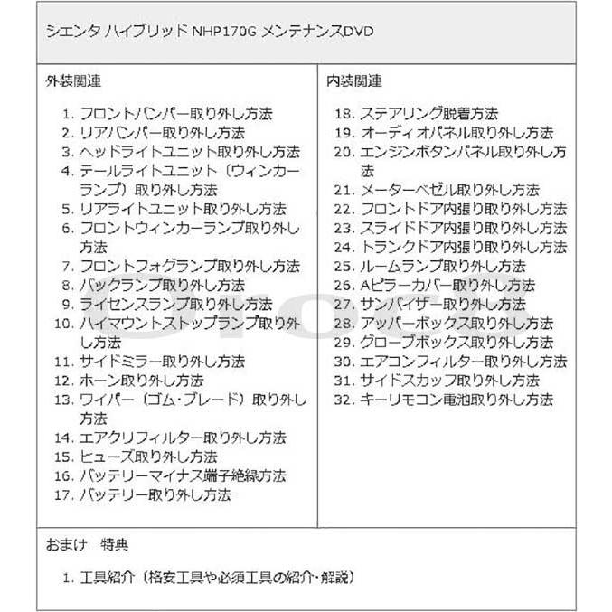 シエンタハイブリッド メンテナンスDVD 解説DVD NHP170G 内装＆外装のドレスアップ改造 Vol.1【通常版】〔メール便送料無料〕工賃節約 車パーツ脱着交換｜oroc8｜04