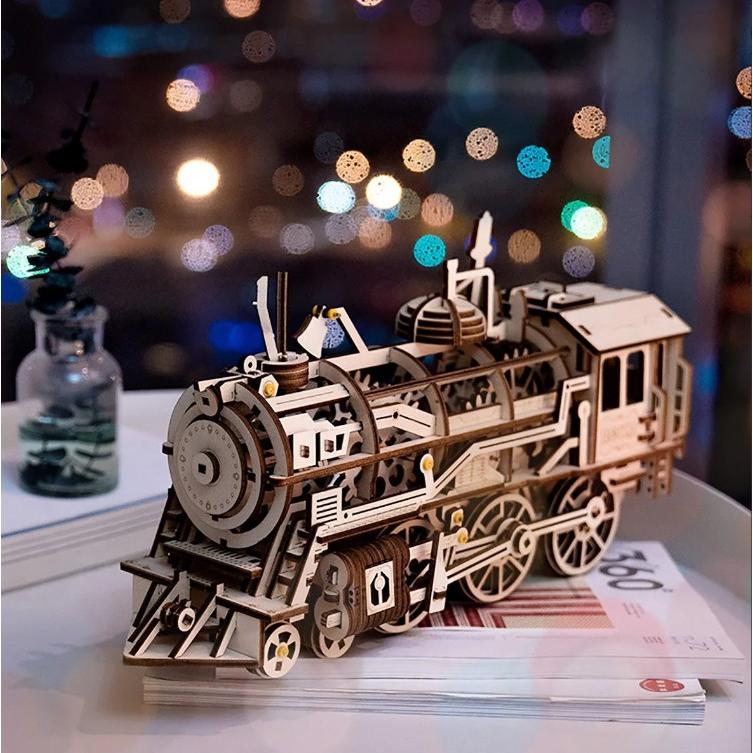 プラザクリエイト 機関車 動く3Dウッドパズル ゼンマイ式 つくるんです