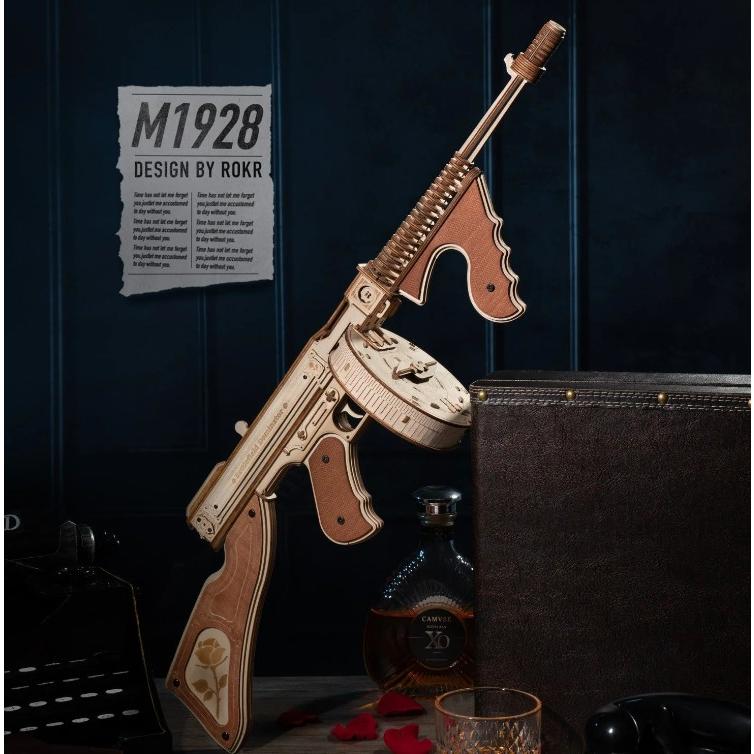 プラザクリエイト サブマシンガン 遊べる3Dウッドパズル 輪ゴム銃