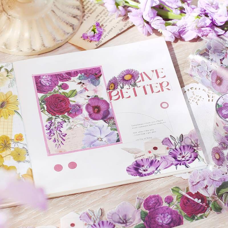 クリアテープ 幅40mm 花柄 カラフル 透明 PET素材 テープ Clear Tape