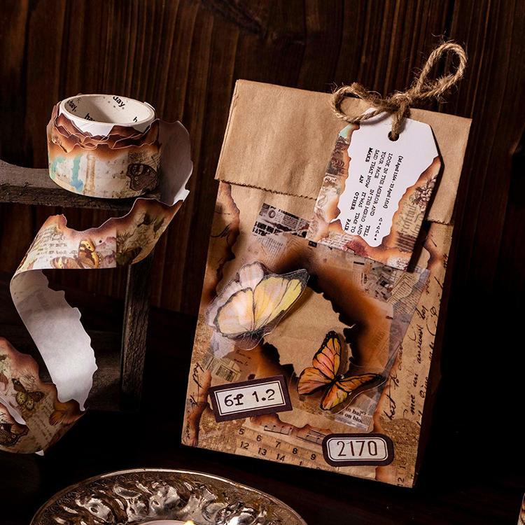 ダメージ加工 マスキングテープ 海外 コラージュ 素材 火 燃え跡