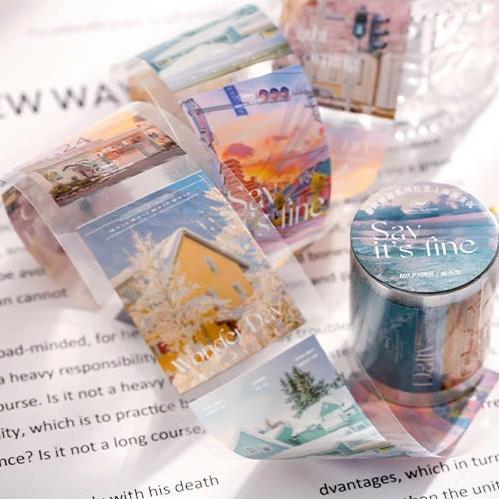 クリアテープ 幅広50mm×3m 海外 コラージュ 素材 テープ 剥離紙付き