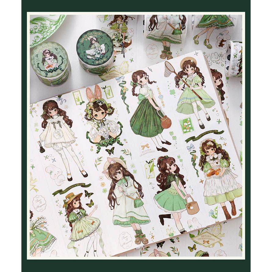 金箔押し マスキングテープ 幅広45mm 可愛い 人物 シール 女の子