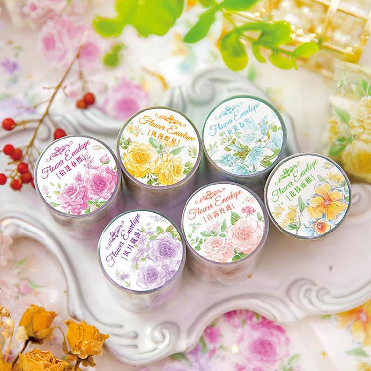 クリアテープ 手帳 幅50mm 透明 花柄 英語 PET素材 テープ Clear Tape