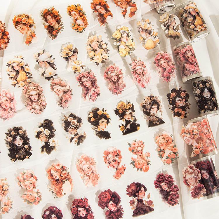 型抜き 幅広70mm ダイカットテープ 外国女性 ローズ 薔薇 花柄 女の子