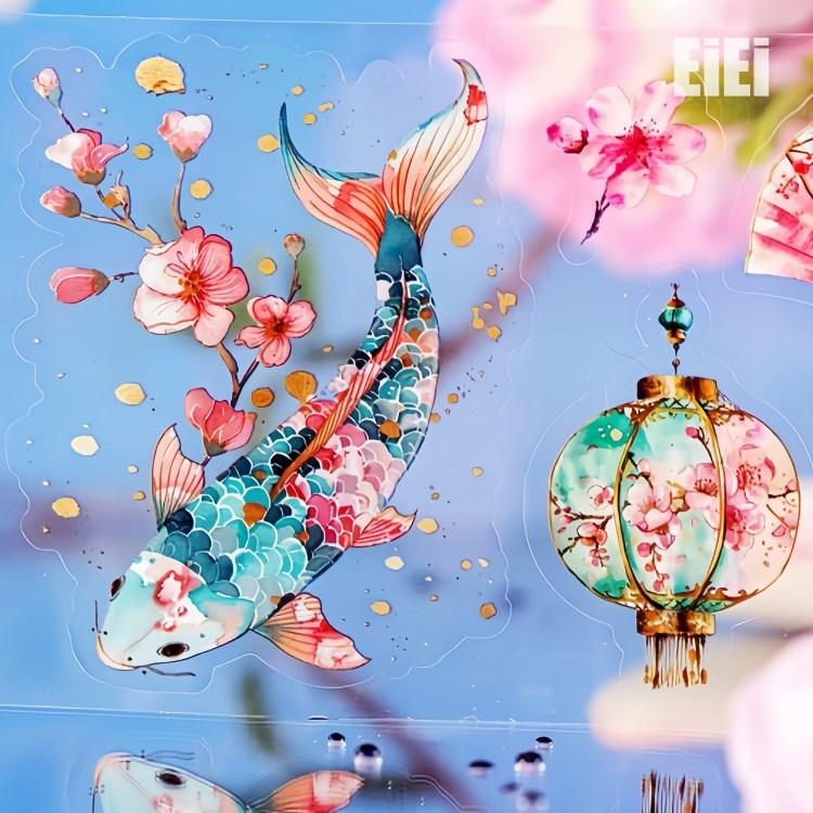 型抜き ダイカットテープ 幅広60mm 桜 さくら 鯉 富士山 水彩 手書き