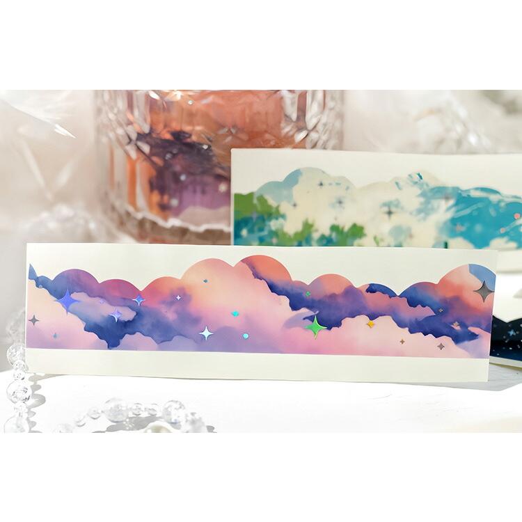 銀箔押し 青空 空 模様 夜空 雲 くも 星 星空 山脈 山 イラスト 型抜き