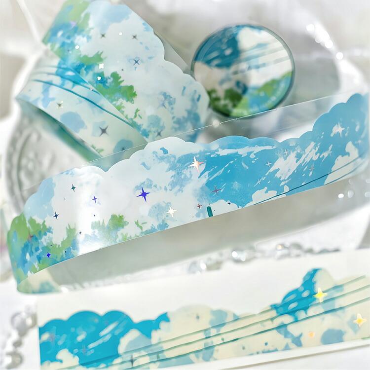 銀箔押し 青空 空 模様 夜空 雲 くも 星 星空 山脈 山 イラスト 型抜き