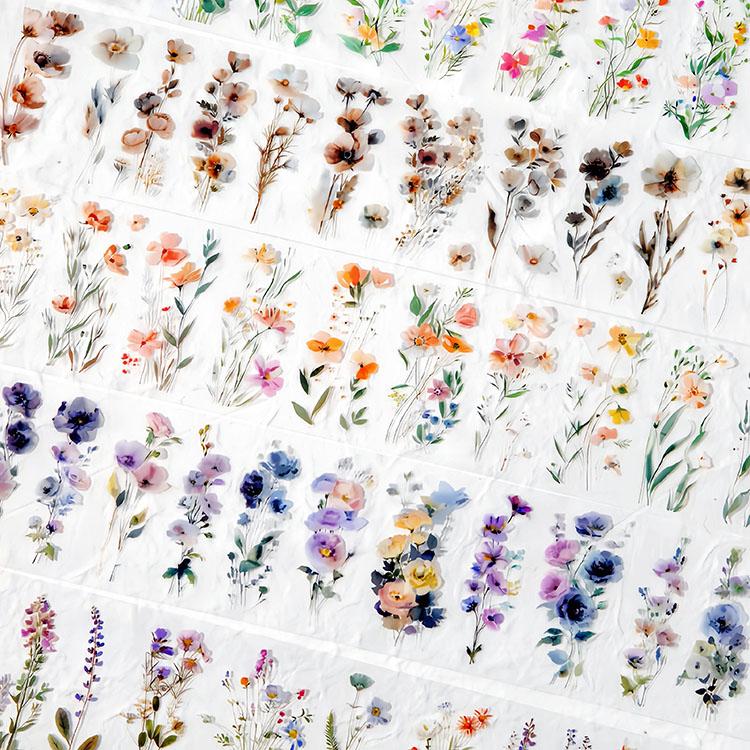 型抜き 幅広75mm ダイカットテープ クリアテープ 手描き風 花柄シール