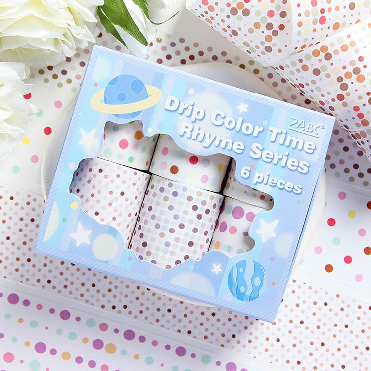 買い得セット 柄違い6ロール/箱 マスキングテープ 幅広50mm 水玉模様