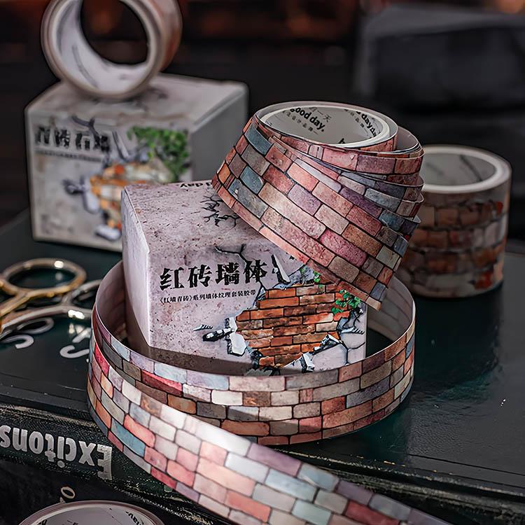 2点入りセット マスキングテープ レンガ ストーン 石目 タイル 背景