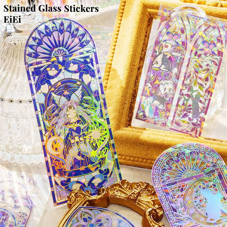 コラージュステッカーetc…大量！！ ステンドグラス 縦長 コラージュ シール 箔押し 縦180mm