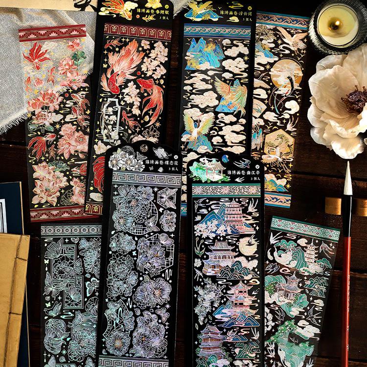 金箔押し 銀箔押し 立体 透明 縦長 大きめ シールシート 花柄 薔薇