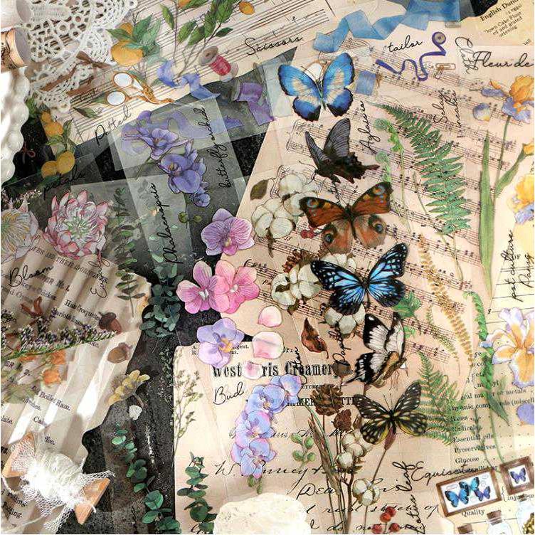 海外ステッカー クリア PET素材 ドライフラワー ジャンクジャーナル