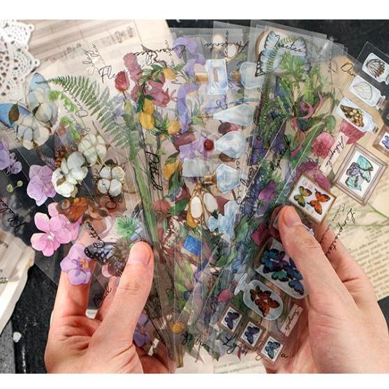 海外ステッカー クリア PET素材 ドライフラワー ジャンクジャーナル