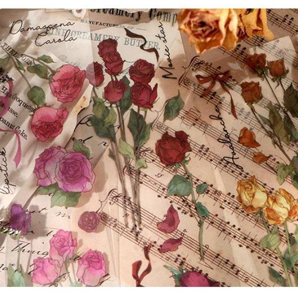 海外ステッカー クリア PET素材 ドライフラワー ジャンクジャーナル