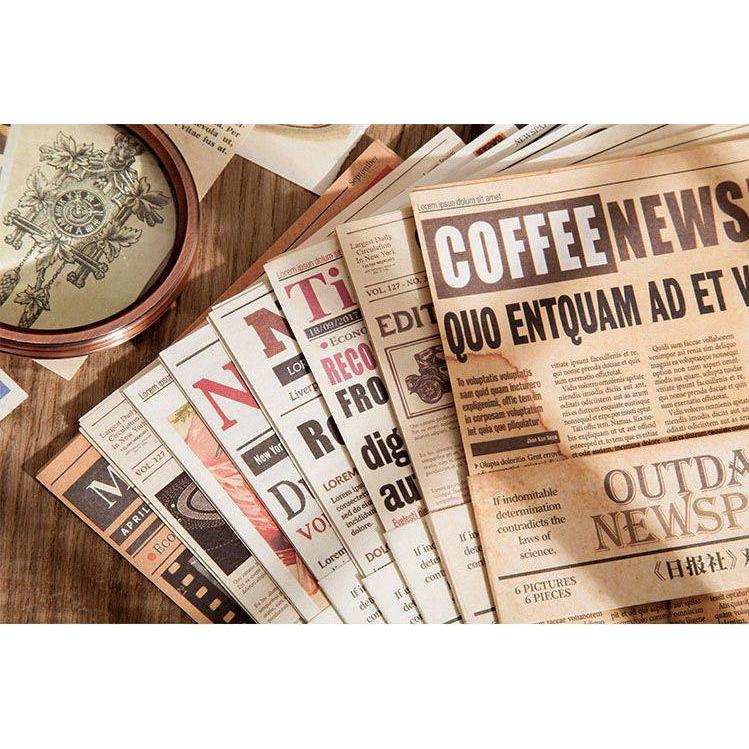 即日出荷 英字 新聞紙 レトロ デザイン ペーパー素材紙 ◇両面印刷 6枚