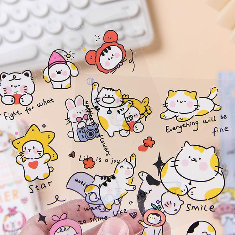 猫・動物キャラクターシール10シートセット クリアシール 猫 ねこ ネコちゃん 愛猫家 動物 イラスト シール PET