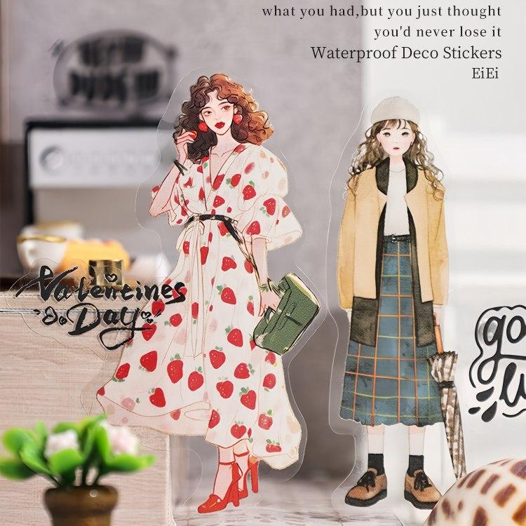 型抜き 6シート 人物シール 女性 女の子 全身 少女 英語 矢印