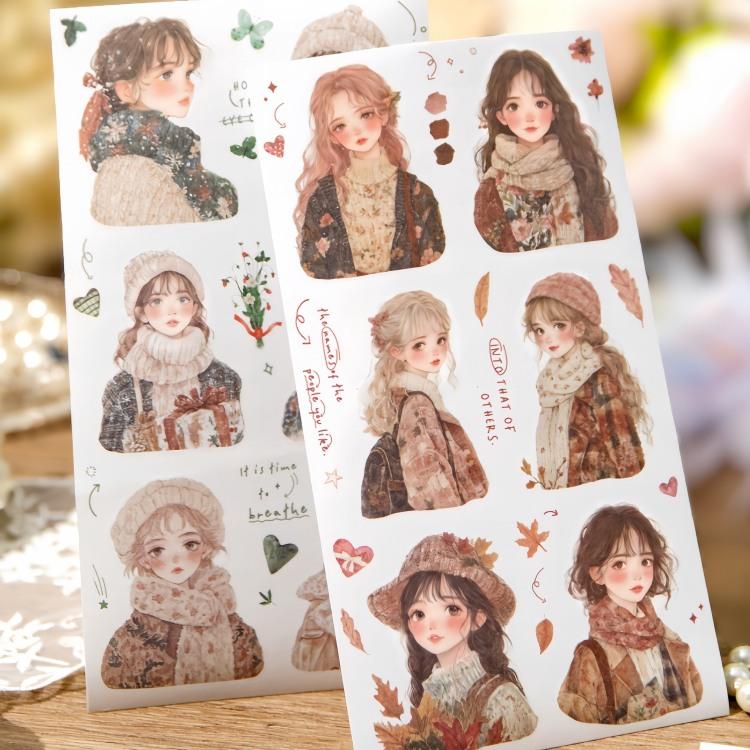 型抜き 6シート 人物 少女 女の子 便箋 ぼやし 生活雑貨 手描き風