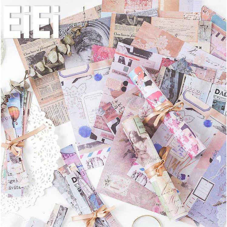 海外大きめシールシート 背景用 レトロデザインペーパー コラージュ