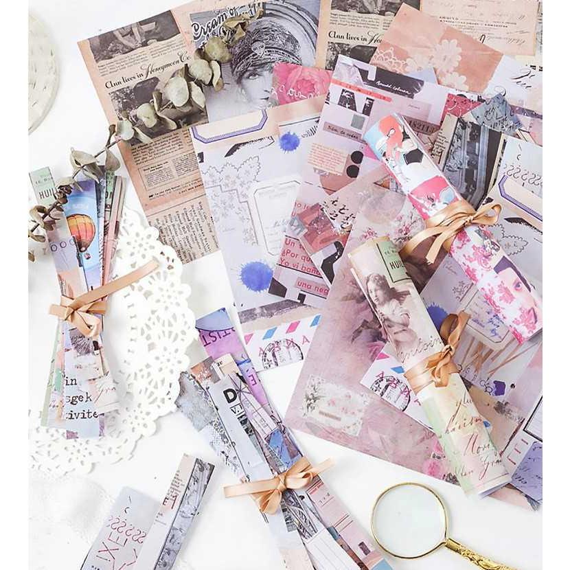 海外大きめシールシート 背景用 レトロデザインペーパー コラージュ