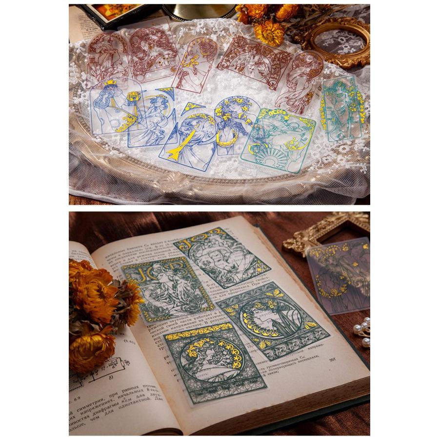 箔押し クリアシール ミュシャ フレークシール 大きめ イラスト