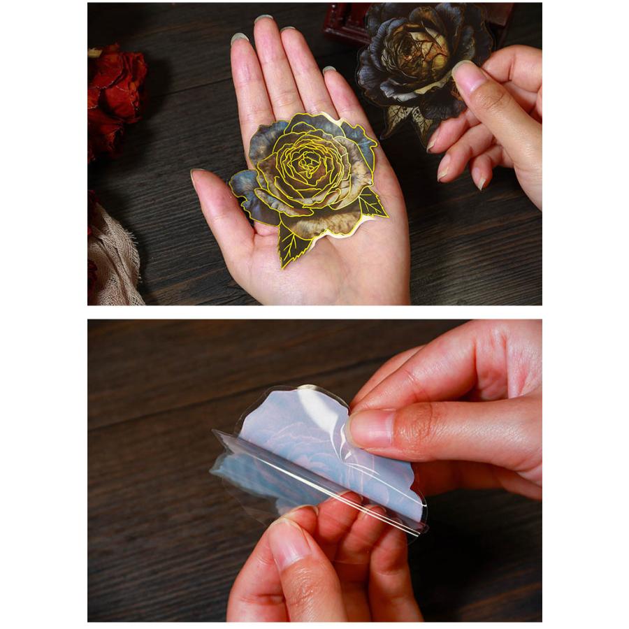 金箔押し 海外ステッカー 華やか 大きめ 薔薇 ローズ バラ 花柄