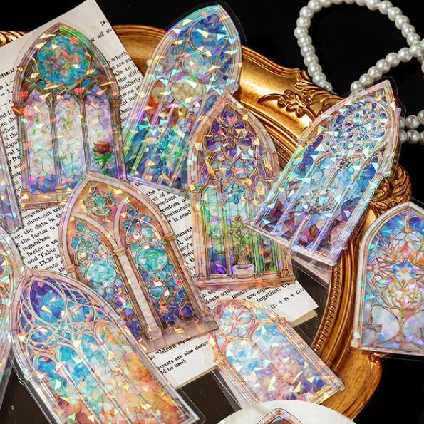 オーロラ箔押し 海外シール ステンドグラス コラージュ 素材