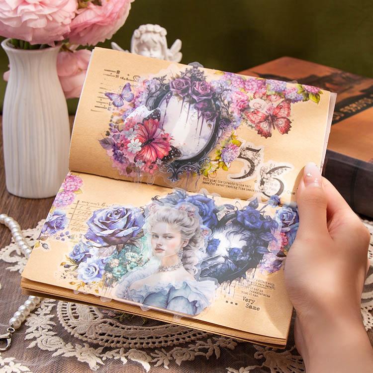 クリアシール 額縁 花柄 魔法 ミラー フレーム イラスト 透明 シール