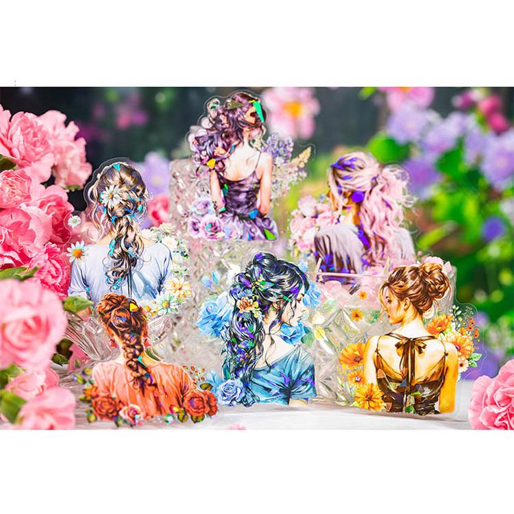 人物シール 美しい 後ろ姿 イラスト おしゃれ 女の子 貝シェル光