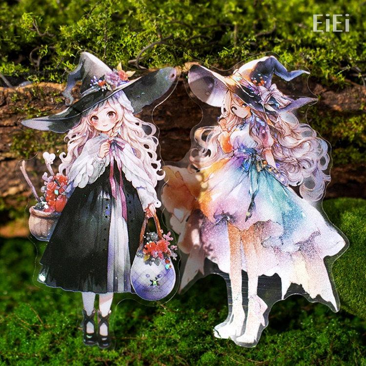 即納 新色追加 人物シール 大きめ 箔押し 貝シェル光 魔女