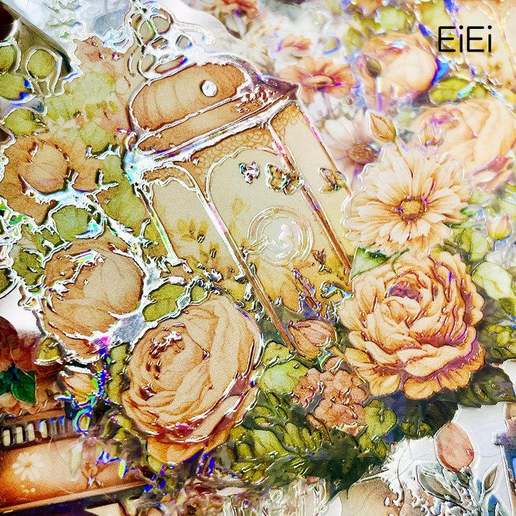 即納 花柄 ランタン アンティーク 耐水 PETシール 特油 凹凸 立体感