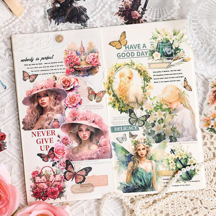 人物シール 大きめ 外国女性 妖精 花柄 花束 ピアノ マスキングテープ