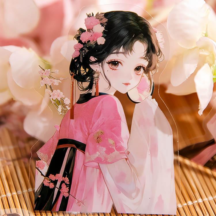 古風 人物シール 大きめ 女の子 人物 花柄 桜 さくら 梅 梅の花