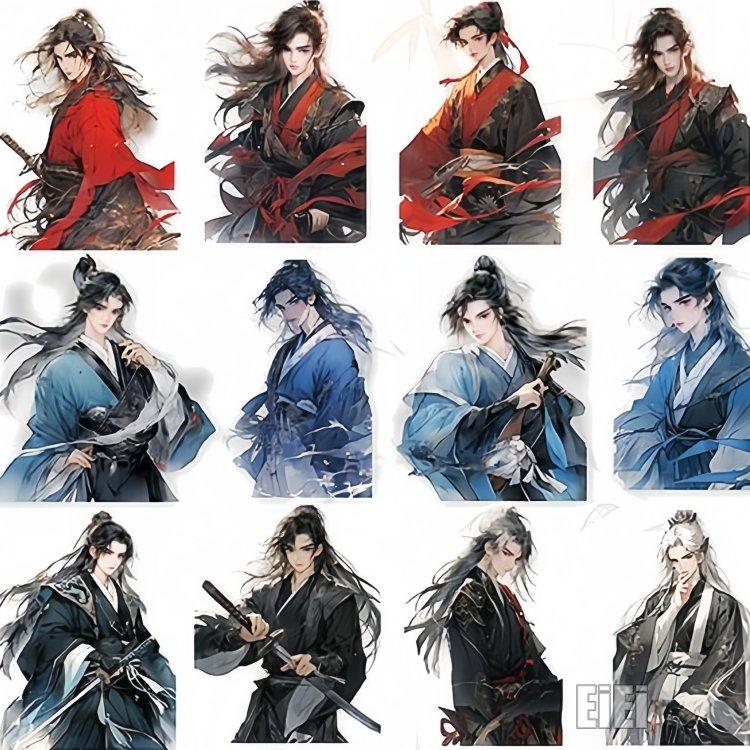 古風 人物シール 大きめ キャラクターステッカー 侍 侠客 男性 大人