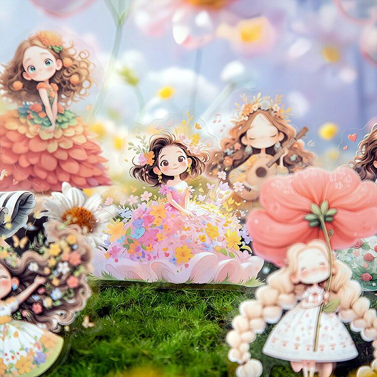 人物シール 挿絵 絵本 女の子 女子 姫様 プリンセス 花束 捧げる 少女