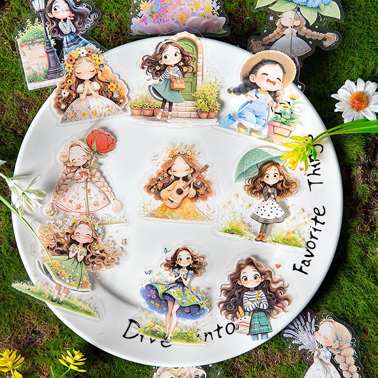人物シール 挿絵 絵本 女の子 女子 姫様 プリンセス 花束 捧げる 少女