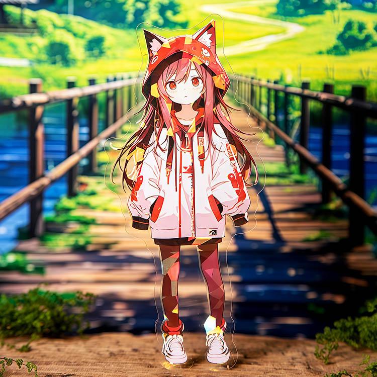 妖精シール 大きめ 猫耳 少女 人物 箔押し 貝シェル光入 女の子 クリア