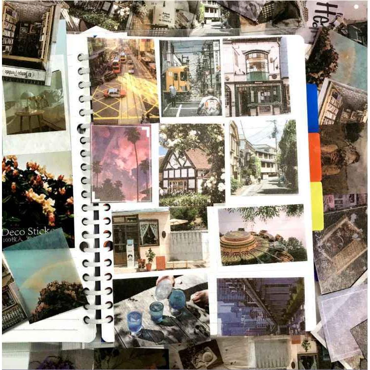 100枚 海外シール マスキングテープ素材◇色別6種◇和紙 半透明