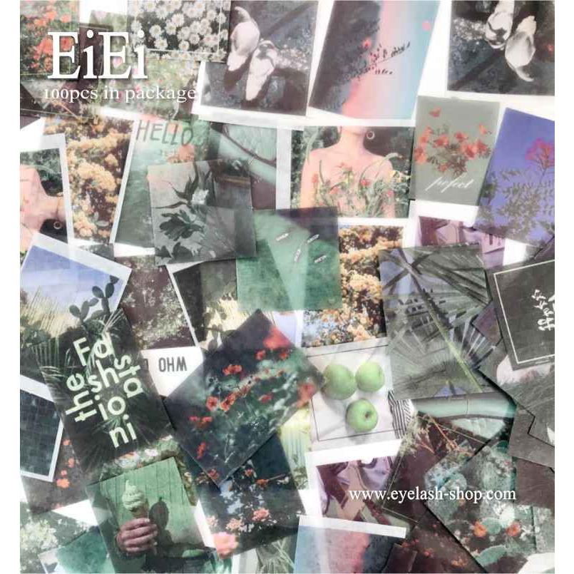 100枚 海外シール マスキングテープ素材◇色別6種◇和紙 半透明