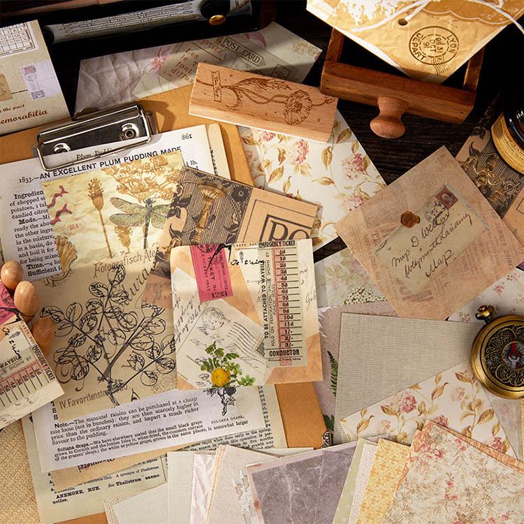 海外コラージュ素材セット 100枚50柄 大容量 異素材 デザインペーパー