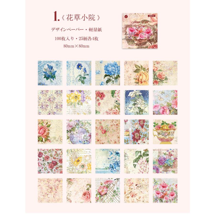 コラージュ素材　まとめ売り　デザインペーパー100枚 デザインペーパー 100枚 箱入 大容量 コラージュ 素材 背景紙 素材紙