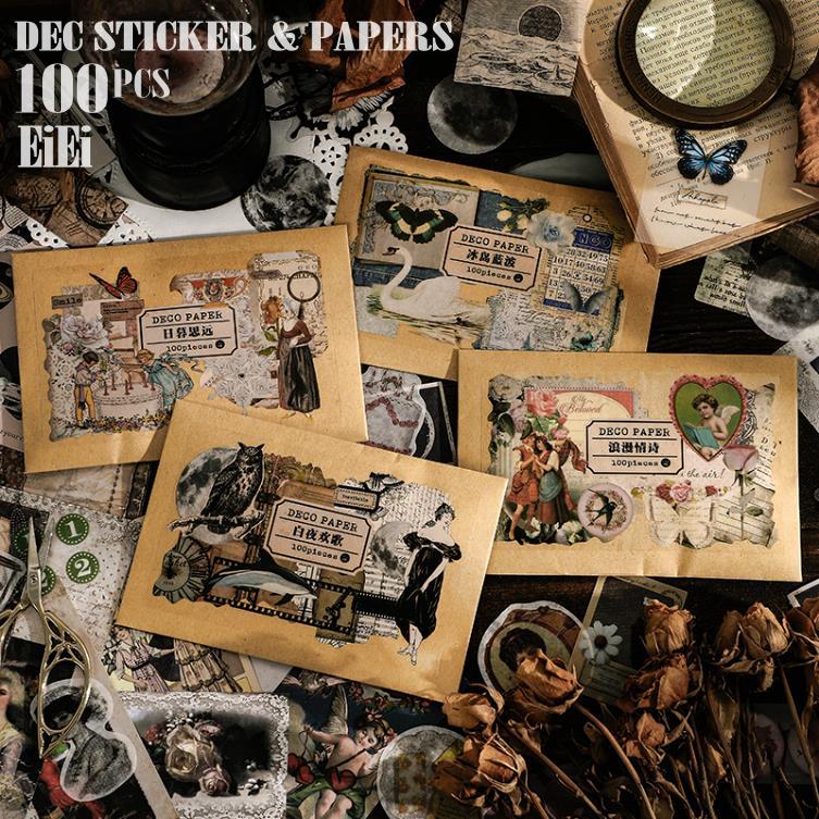 100枚入 詰め合わせセット マステ シール 透明シール レース 素材紙