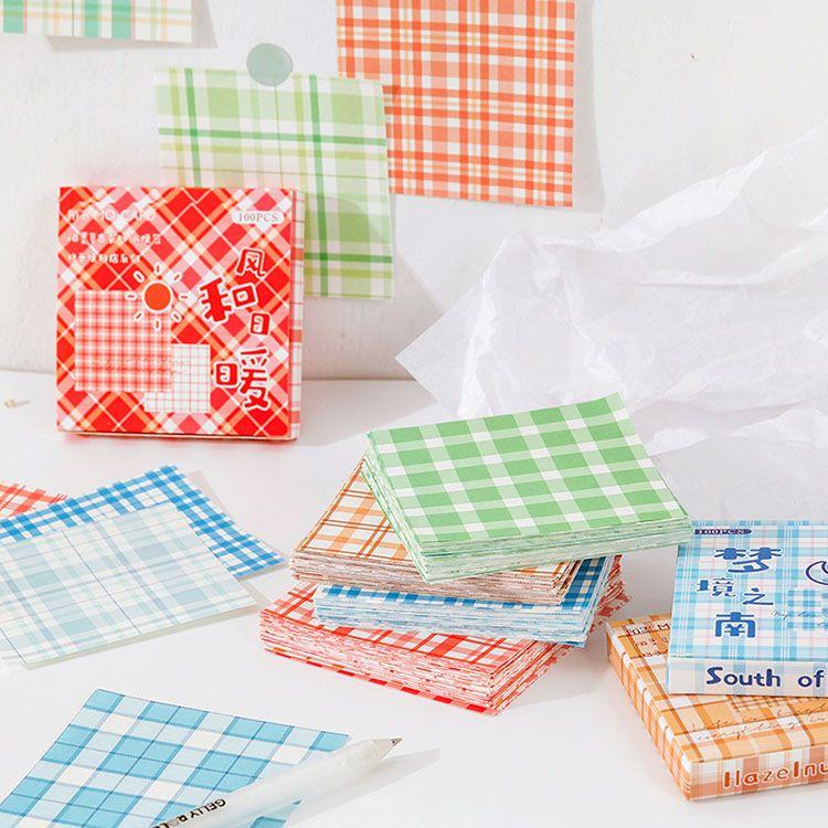 大容量 100枚25柄 海外 便箋 メモ帳 チェック柄 素材紙 コラージュ素材