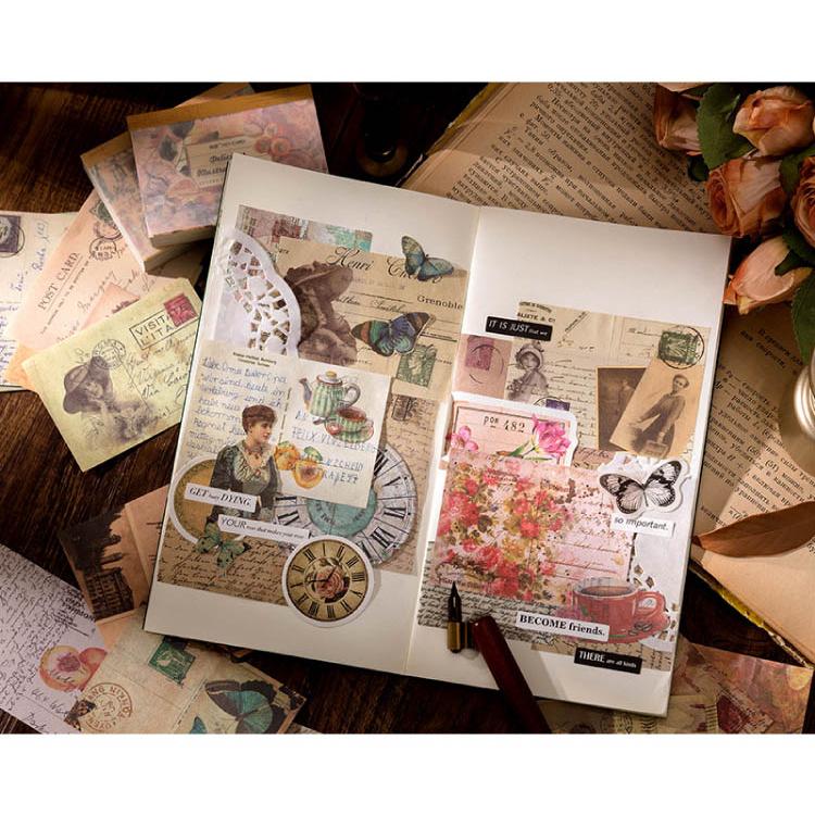 デザインペーパーブック 100枚 大容量 ヴィンテージ ペーパー 素材紙